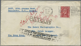 Br Malaiische Staaten - Kedah: 1932. Envelope Written From Vancouver Addressed To Alor Star, Kedah Bear - Kedah