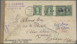 Br Malaiische Staaten - Kedah: 1941, INCOMING MAIL, Canada: 2 X 1 C Green KGVI And 1 C Royal Visit, Mix - Kedah