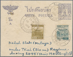 GA Malaiische Staaten - Kedah: Thai Occupation, 1945, 4 A. Stationery Card Uprated Japan 30 S., 50 S. A - Kedah