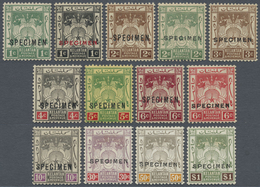 Malaiische Staaten - Kelantan: 1921-28 Complete Set Of 13 Stamps Optd. "SPECIMEN" In Red Or Black, M - Kelantan