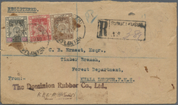 Br Malaiische Staaten - Kelantan: 1930, 3 C Brown, 6 C Scarlet And 10 C Black/mauve, Mixed Franking On - Kelantan