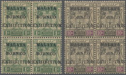 /* Malaiische Staaten - Kelantan: 1922 'Malaya-Borneo Exhibition' Complete Set Of 9 In Blocks Of Four, - Kelantan