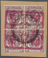 Brfst/ Malaiische Staaten - Malakka: Japanese Occupation, 1942, 10 C. Dull Purple Block Of Four On Piece, C - Malacca