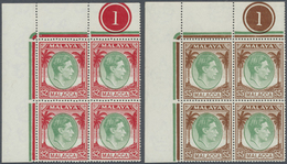 ** Malaiische Staaten - Malakka: 1949/1952, KGVI Definitives Complete Set Of 20 In Blocks Of Four Mostl - Malacca