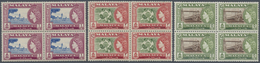 ** Malaiische Staaten - Malakka: 1957, QEII Pictorial Definitives Complete Set Of 11 In Blocks Of Four, - Malacca