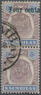 O Malaiische Staaten - Negri Sembilan: 1898-1900 "Four Cents." (in Green) On 8c. Dull Purple & Ultrama - Negri Sembilan