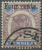 O Malaiische Staaten - Negri Sembilan: 1898-1900 4c. On 8c. Dull Purple & Ultramarine With BLACK OVERP - Negri Sembilan