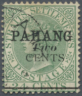 O Malaiische Staaten - Pahang: 1891, Straits Settlements QV 24c. Green With Black Opt. 'PAHANG / Two / - Pahang