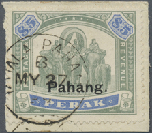 Brfst Malaiische Staaten - Pahang: 1898, Perak Elephant Stamp Optd. 'Pahang' In Black $5 Green/ultramarine - Pahang