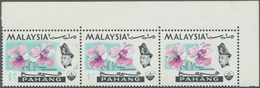 ** Malaiische Staaten - Pahang: 1965, Orchids 1c. 'Vanda Hookeriana' Horizontal Strip Of Three From Upp - Pahang