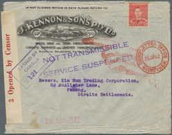 Br Malaiische Staaten - Penang: 1941/1942, Incoming Mail, Australia 2d Tied Machine "MELBOURNE" On Cens - Penang