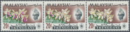 ** Malaiische Staaten - Trengganu: 1965, Orchids 20c. 'Phalaenopsis Violacea' Horizontal Strip Of Three - Trengganu