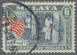 O Malaiischer Bund: 1957, Tapping Rubber 6c. With INVERTED WATERMARK Fine Used With Cds., RARE STAMP! - Fédération De Malaya