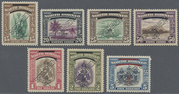 ** Nordborneo: 1947, Pictorial And Coat Of Arms Definitives With Obliterated 'The State Of' And 'Protec - North Borneo (...-1963)