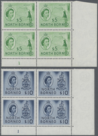 ** Nordborneo: 1954/1957, QEII Pictorial Definitives Complete Set Of 15 In Blocks Of Four From Lower Ri - Noord Borneo (...-1963)