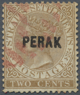 O Malaiische Staaten - Perak: 1880, Straits Settlements QV 2c. Brown Wmkd. Crown CC With Black Opt. 'P - Perak