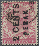 O Malaiische Staaten - Perak: 1883, Straits Settlements QV 4c. Rose Wmkd. Crown CA With Black Vertical - Perak