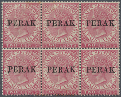 **/* Malaiische Staaten - Perak: 1884-91 2c. Pale Rose, Wmk Crown CA, Block Of Six Optd. "PERAK", Stamps - Perak