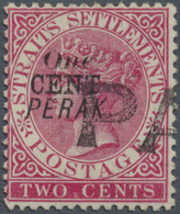 O Malaiische Staaten - Perak: 1887-89 1c. On 2c. Bright Rose, Optd. Type 35, Used And Cancelled By Par - Perak