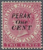 ** Malaiische Staaten - Perak: 1891, Straits Settlements QV 2c. Bright Rose Wmkd. Crown CA With Black O - Perak