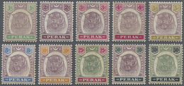 * Malaiische Staaten - Perak: 1895/1899, Tiger Head Definitives Complete Set Of 10 Incl. Both 50c. Val - Perak
