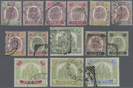 O Malaiische Staaten - Perak: 1895/1899, Tiger Head And Elephants Definitives Complete Set Of 14 To $5 - Perak