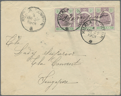 Br Malaiische Staaten - Perak: 1901, SELANGOR STAMP SHORTAGE, Perak 1 C Dull Purple And Green, Strip Of - Perak