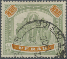 O Malaiische Staaten - Perak: 1899 'Elephants' $25 Green & Orange, Used With Part Registered Obliterat - Perak