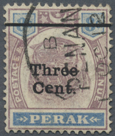 O Malaiische Staaten - Perak: 1900, Tiger Head 8c. Dull Purple And Ultramarine Surch. 'Three Cent' Wit - Perak
