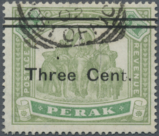 O Malaiische Staaten - Perak: 1900, Elephants $1 Green And Pale Green Surch. 'Three Cent.' With Variet - Perak