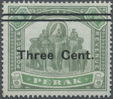 * Malaiische Staaten - Perak: 1900 'Elephants' 3c. On $1 Green & Pale Green With WATERMARK CROWN CC IN - Perak