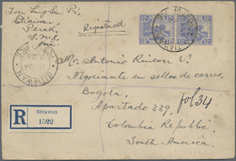 Br Malaiische Staaten - Perak: 1923 Destination COLOMBIA: Registered Cover From Sitiawan, Perak To Bogo - Perak