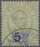 O Malaiische Staaten - Sarawak: 1891, Sir Charles Brooke 12c. Green And Blue Surcharged '5' With 'C' O - Andere & Zonder Classificatie