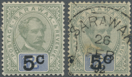 */O Malaiische Staaten - Sarawak: 1891, Sir Charles Brooke 12c. Green And Blue Surcharged '5 C' With Var - Andere & Zonder Classificatie