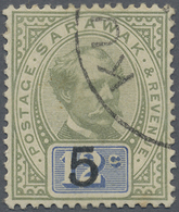 O Malaiische Staaten - Sarawak: 1891, Sir Charles Brooke 12c. Green And Blue Surcharged '5 C' With Var - Andere & Zonder Classificatie