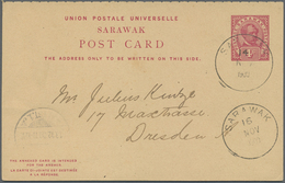 GA Malaiische Staaten - Sarawak: 1900, 4 C / 4 C Carmine Postal Stationery Reply Card, Sent C.t.o. From - Sonstige & Ohne Zuordnung