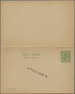 GA Malaiische Staaten - Perak: 1930 (ca.), Double Card 2 + 2 C. Green Ovpt. "SPECIMEN",  Variety: The R - Perak