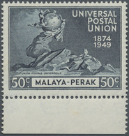 ** Malaiische Staaten - Perak: 1949 UPU 50c. Blue-black Bottom Marginal Single, Variety "C Of CA Missin - Perak