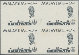 ** Malaiische Staaten - Perak: 1965, Orchids Imperforate PROOF Block Of Four With Black Printing Only, - Perak