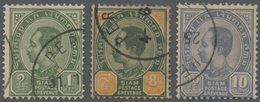 O Malaiische Staaten - Perlis: THAILAND USED IN PERLIS: 1899/1904, Chulalongkorn 1a. Olive-green, 8a. - Perlis