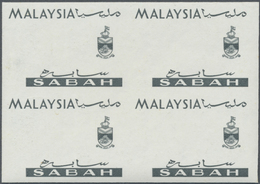 ** Malaiische Staaten - Sabah: 1965, Orchids Imperforate PROOF Block Of Four With Black Printing Only O - Sabah