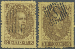 O Malaiische Staaten - Sarawak: 1869, Sir James Brooke 3c. Brown On Yellow Two Singles In Different Sh - Andere & Zonder Classificatie