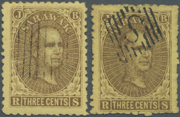 O Malaiische Staaten - Sarawak: 1869, Sir James Brooke 3c. Brown On Yellow Two Singles In Different Sh - Autres & Non Classés