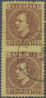O Malaiische Staaten - Sarawak: 1875, Sir Charles Brooke 4c. Red-brown On Yellow Vertical Pair IMPERFO - Sonstige & Ohne Zuordnung