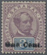 * Malaiische Staaten - Sarawak: 1892, Sir Charles Brooke 3c. Purple And Blue With DOUBLE Surcharge 'On - Other & Unclassified