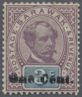 * Malaiische Staaten - Sarawak: 1892, Sir Charles Brooke 3c. Purple And Blue With DOUBLE Surcharge 'On - Autres & Non Classés
