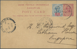 GA Malaiische Staaten - Sarawak: 1903, 3 C Carmine Postal Stationery Card, Uprated With 1 C Blue/rose, - Other & Unclassified