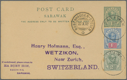 GA Malaiische Staaten - Sarawak: 1902, 1 C Green Postal Stationery Card, Uprated With 1 C Blue/rose And - Other & Unclassified