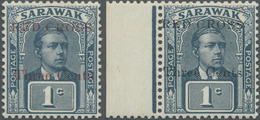 ** Malaiische Staaten - Sarawak: 1918, Sir Charles Vyner Brooke 1c. Slate-blue And Slate Two Stamps Wit - Andere & Zonder Classificatie