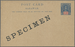 GA Malaiische Staaten - Sarawak: 1918, 1 C Blue And Red Postal Stationery Card With Diagonal Ovp SPECIM - Andere & Zonder Classificatie